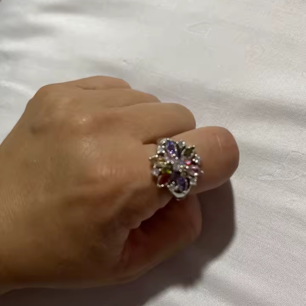 Colorful Crystal Bloom Statement Ring - image 8